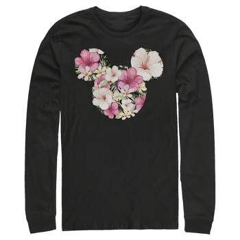 Men's Mickey & Friends Pink Floral Mickey Mouse Logo Long Sleeve Shirt