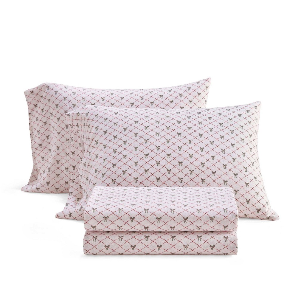 Martha Stewart Twin Holiday Bows Twin Sheet Set Red