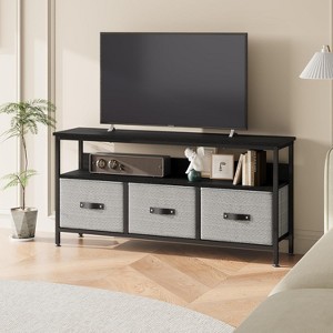 55” Black TV Stand with Grey Drawers, Dresser-Style Entertainment Center for Living Room & Bedroom Storage - 1 of 4