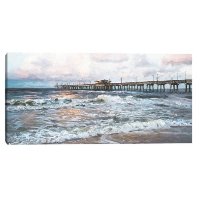 24" x 48" Twilight Pier Light by Studio Arts Canvas Art Print - Masterpiece Art Gallery