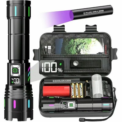 MaseiKar Flashlight 2000 High Lumens Rechargeable - 30W Super Bright LED Flash Light with LCD Display | 3937ft Beam & 12H Long Lasting USB ,black