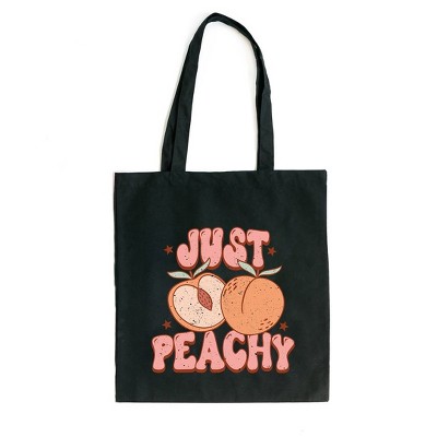 City Creek Prints Just Peachy Colorful Peach Canvas Tote Bag - 15x16 - Black