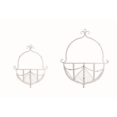 Transpac Metal 20 in. Silver Spring Leaf Hanging Container Set of 2