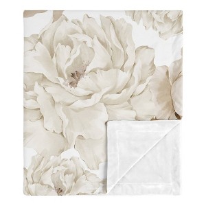 Sweet Jojo Designs Girl Baby Receiving Security Blanket Peony Floral Garden Taupe and Ivory - 1 of 4