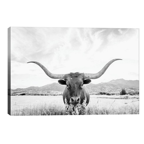 longhorn wall art black and white