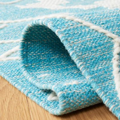 Teal and Ivory Wool Flatweave Tribal Area Rug, 5' x 8'