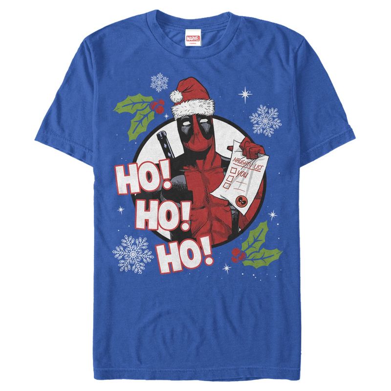 Men's Marvel Deadpool Santa Naughty List Holiday T-Shirt, 1 of 5