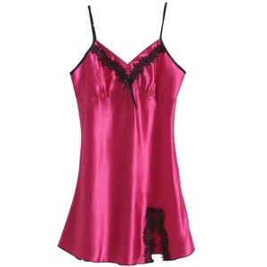 INSPIRE CHIC Women Satin Lace Trim Sleepwear Nightgown Pajama Slip Dress - 1 of 4