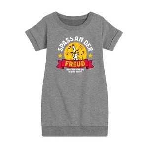 Girls' - Peanuts - Snoopy Spass An Der Freud Graphic Short Sleeve Fleece Dress - 1 of 4