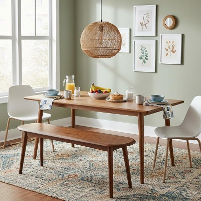 Homy Casa Solid Wood Dining Bench with Mid Century Design for Entryway Dining Room or Bedroom, Walnut