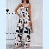Women's Square Neck Overalls Printed Jumpsuit Loose Fit Wide Leg Jumpsuit With Pockets - 3 of 4