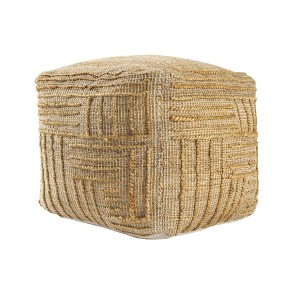 HomeRoots 18" Natural Jute Blend Cube Striped Pouf Ottoman - 1 of 4