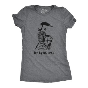 Womens Knight Owl T Shirt Funny Sarcastic Armored Sword Shield Bird Graphic Tee For Ladies - Crazy Dog Women's T Shirt - 1 of 4