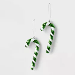 2ct Candy Cane Christmas Tree Ornament Set Green/White - Wondershop™