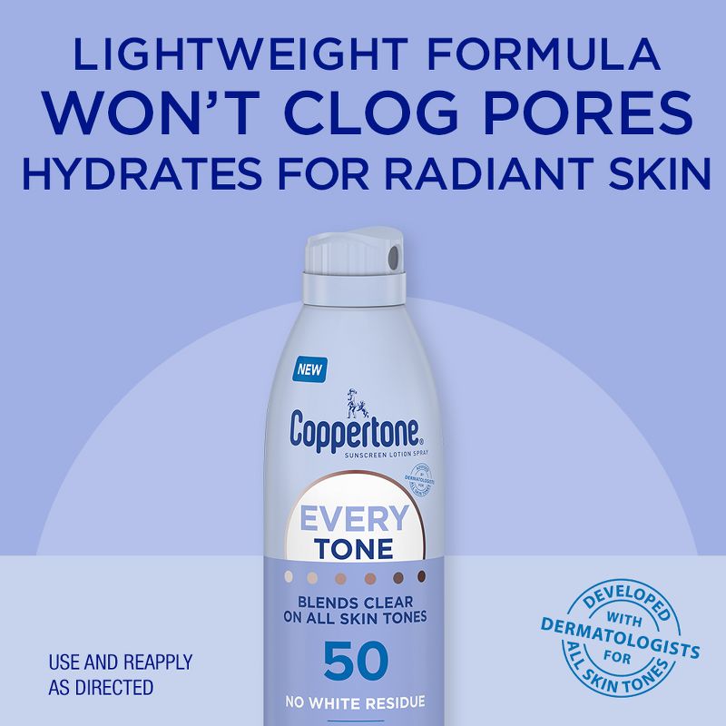 Coppertone Every Tone Sunscreen Spray - SPF 50 - 5oz, 4 of 14