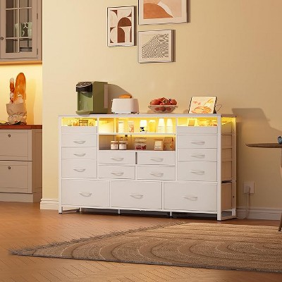 GALAXHERO TV Stand for 55-65 Inch TVs – with 15-Drawers and Open Shelves,Built-in Charging Station & LED Lights for Living Room & Hallway
