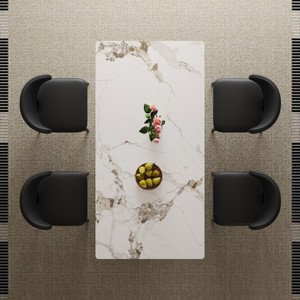 KWPZQEB 71" Luxury Marble Dining Table with Glossy Pandora Sintered Stone Tabletop, Elegant Kitchen Table w/ Stainless Steel Base for 6-8 (Table Only) - 1 of 4