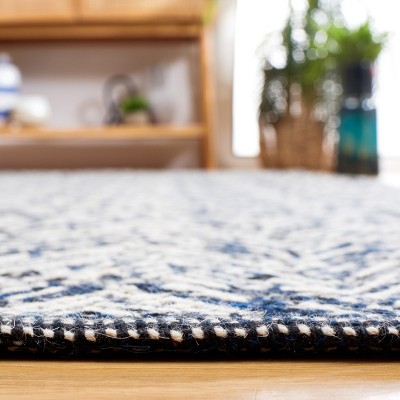 Navy and White Wool Chevron 4' x 6' Handmade Rug