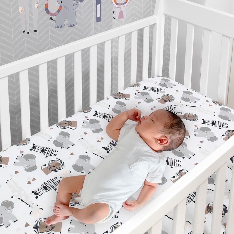 Lambs & Ivy Jungle Safari Gray/Tan/White Nursery 6-Piece Baby Crib Bedding Set, 2 of 11