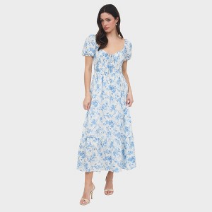 August Sky Women's Front Keyhole with Self Tie Floral Midi Dress - 1 of 4