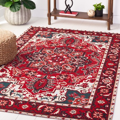 Red and Black 4' x 6' Machine Washable Medallion Area Rug