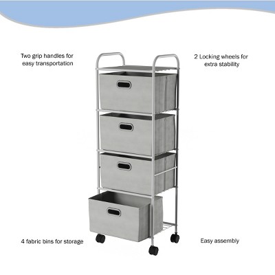 Gray 4-Drawer Rolling Fabric Storage Organizer with Metal Frame