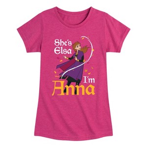 Girls' - Frozen 2 - She's Elsa, I'm Anna Fitted Short Sleeve Graphic T-Shirt - 1 of 4