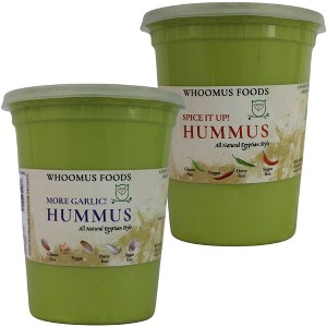 Whoomus All Natural Gourmet Hummus Garlic Lovers & Zesty Serrano Flavor - Family Size, 32oz, 2 Pack - 1 of 4