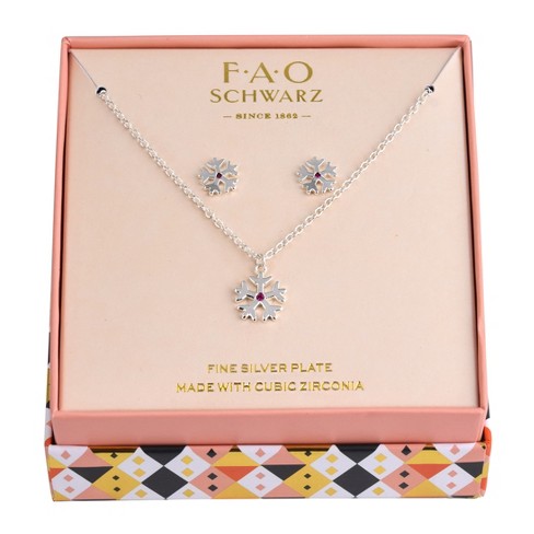 Fao Schwarz Holiday Snowflake Necklace And Earring Set : Target