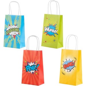 Blue Panda 12 Pack Small Comic Book Theme Hero Gift Bags Kid Party Favor, 4 Designs, 8.3 x 5.5 x 3.1 in - 1 of 4