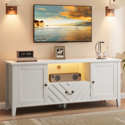 TV Stands for Living Room, White Entertainment Center with Led Lights, Television Stands for 65 inch tv,Long TV Console Table with Storage and Drawer