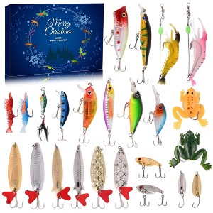 Aoibox 24 Piece Fishing Lure Advent Calendar Set for Christmas Countdown Includes Topwater Submerged Soft Spoons for Freshwater Saltwater - 1 of 4