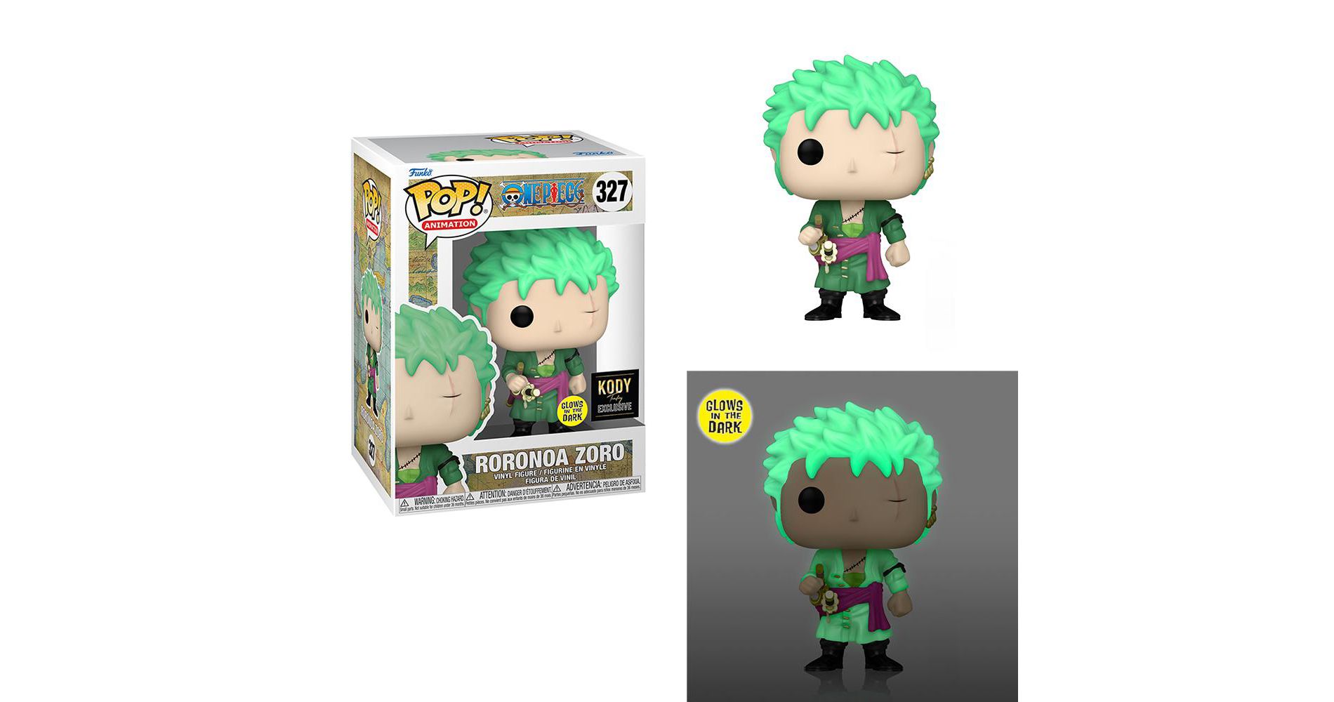 Funko POP! One Piece - Roronoa Zoro (Glow in the Dark) Vinyl Figure #327 Kody Trading Exclusive