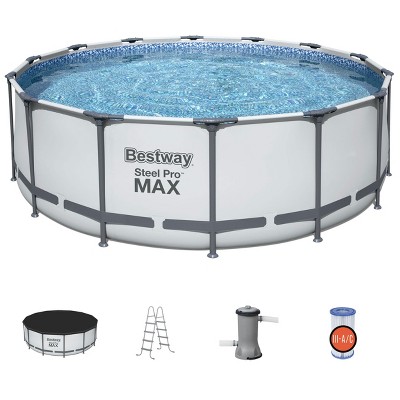 Outdoor Frame Above Ground Round Swimming Pool Set with Ladder, Cover, and Filter Pump