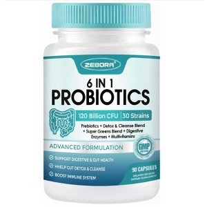 ZEBORA 120 Billion CFUs Probiotics for Men & Women Digestive Health, Gut Detox & Immunity – 90ct Veggie - 45-Day - 1 of 4