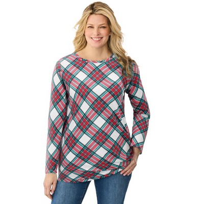 Woman Within Perfect Printed Long-Sleeve Crewneck Tunic