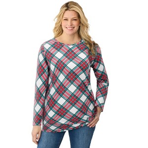 Woman Within Perfect Printed Long-Sleeve Crewneck Tunic - 1 of 4