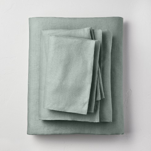 Full 100% Washed Linen Solid Sheet Set Sage Green - Casaluna™ : Target