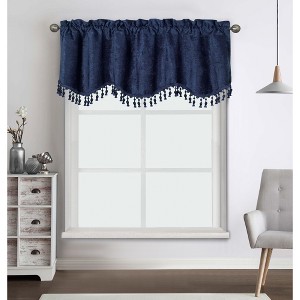 Kate Aurora Rod Pocket Luxurious Chenille Oversized Window Valance With A Beaded Tasseled Trim - 1 of 4