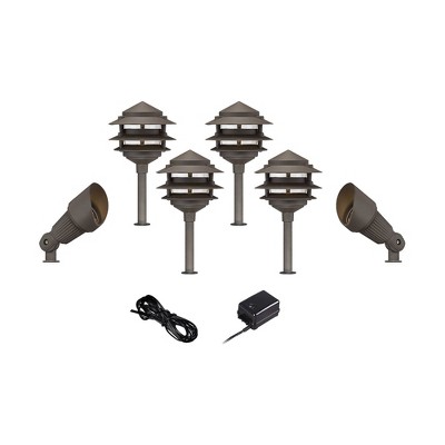 John Timberland Pagoda-Spotlight Bronze 8-Piece LED Landscape Light Kit Set