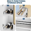 Folding Dining Table with Storage,Kitchen Table with 6 Wheels Suitable for Kitchens,White - 3 of 4