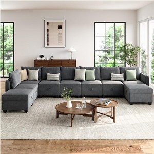 U-Shaped Modular Sectional Sofa Couch with Storage, Seater Convertible Sofa with Ottomans, Velveteen Fabric Sofa for Living Room, Grey - 1 of 4