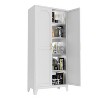 Homy Casa 4-Door Storage Cabinet with Cane Panels and Adjustable Shelves for Living Room, Dining Room, or Entryway, Black and Natural - 4 of 4