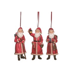 Transpac Rustic Santa Ornaments Set of 3 Resin Christmas Tree Decorations Red Indoor Holiday Decor Gift Giving - 1 of 1