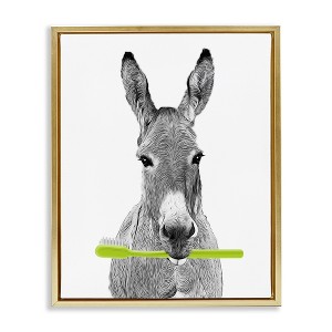 Stupell Industries Donkey Toothbrush Funny Animal, 21" x 17" - 1 of 4