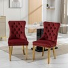 Akoasm Set of 2 Modern Tufted Solid Wood Velvet Upholstered Dining Chair with Gold Stainless Steel Plated Legs-Red - 2 of 4
