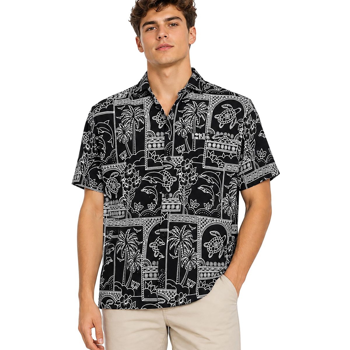 LA LEELA Mens Hawaiian Shirts Short Sleeve Button Down Shirt Mens Hawaii Shirts Boho Holiday Casual Summer Beach Shirts Funny 7XL Black,Floral