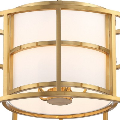 Luxe Gold Silk Drum Shade 5-Light Chandelier with White Accents