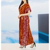 LA LEELA Women's Summer Batik Caftan Maxi Night Loungewear Dashiki House Dress V Neck Kaftan Sleepwear for Women Nightgown Plus size 3X-4X Red, Leaf - image 2 of 3