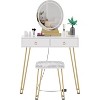 Makeup Vanity Table Set with Lighted Mirror & Cushioned Stool, 2 Drawers White and Gold - 4 of 4